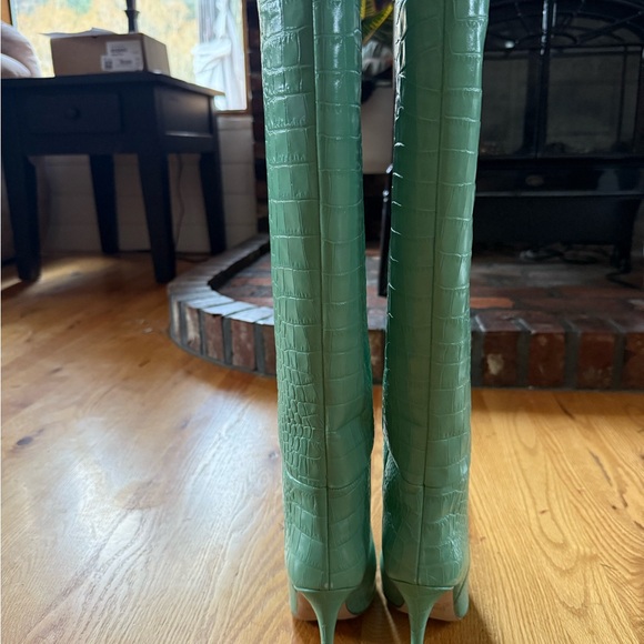 Paris Texas Women's Green Croc-effect Leather Knee-high Boots - Picture 10 of 12